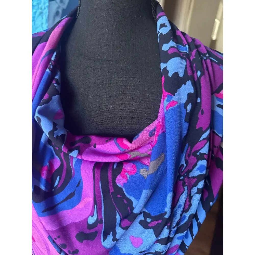 Alex Marie Faux Wrap Dress – Pink Purple Blue Print – Sleeveless Size M - Picture 8 of 8